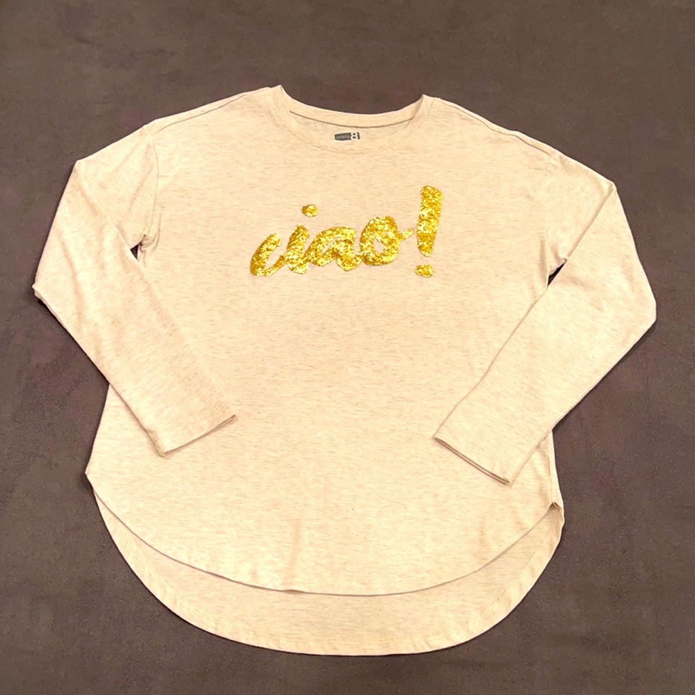 Girl’s Tan with Glittery Ciao Tulip Hem Shirt